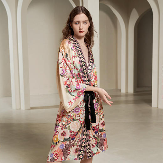 Solo seta真丝睡衣套装桑蚕丝睡袍女丝绸家居服定位印花可外穿秋冬 商品图4