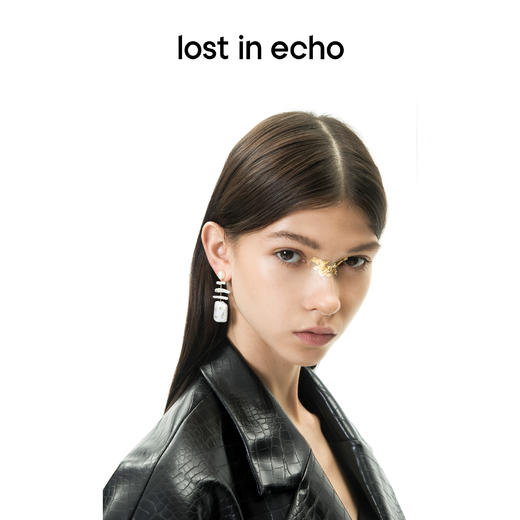 lost in echo不对称鱼骨方扣巴洛克异形珍珠耳环 商品图2