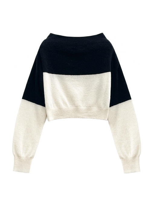 322工房柔焦氛围拉毛丝羊绒一字肩套头衫2022冬时髦露肩针织A997 商品图4