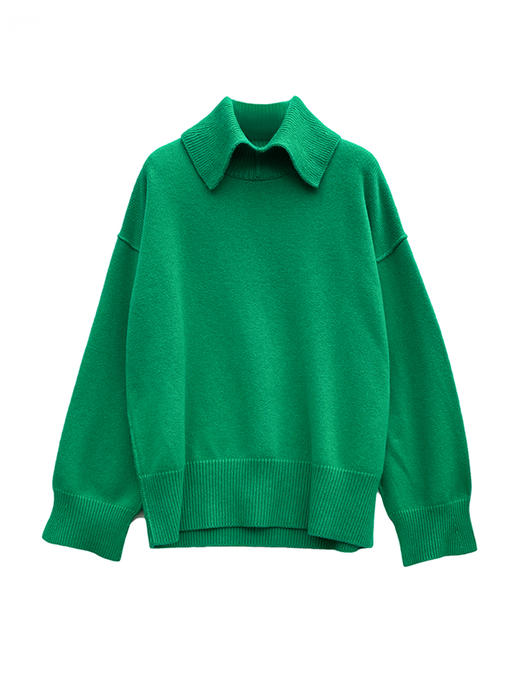 322工房厚糯质感加厚羊毛羊绒高领开叉针织衫2022冬宽松毛衣A980 商品图4