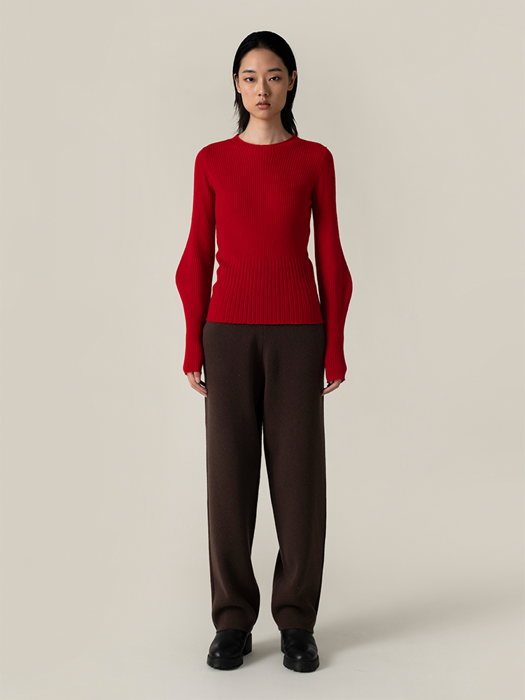 322工房造型打底羊腿袖套头衫2022秋冬款纯山羊绒针织打底衫A947