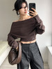 322工房轻柔质感羊毛羊绒一字肩针织衫2022冬新款露肩毛衣女A963 商品缩略图3