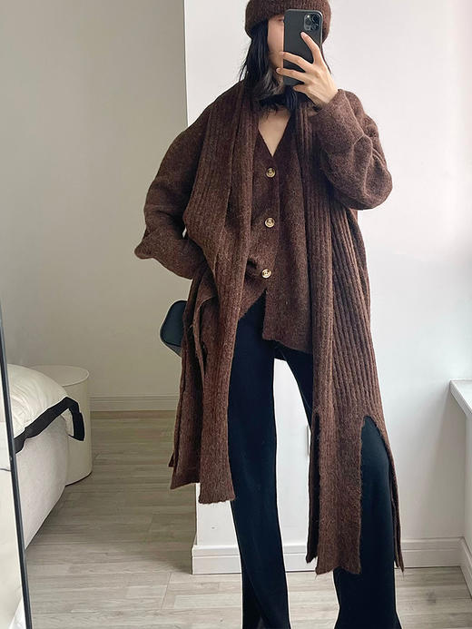 322工房毛绒造型单品羊驼毛开叉针织围巾2022冬款加长保暖大披肩 商品图2