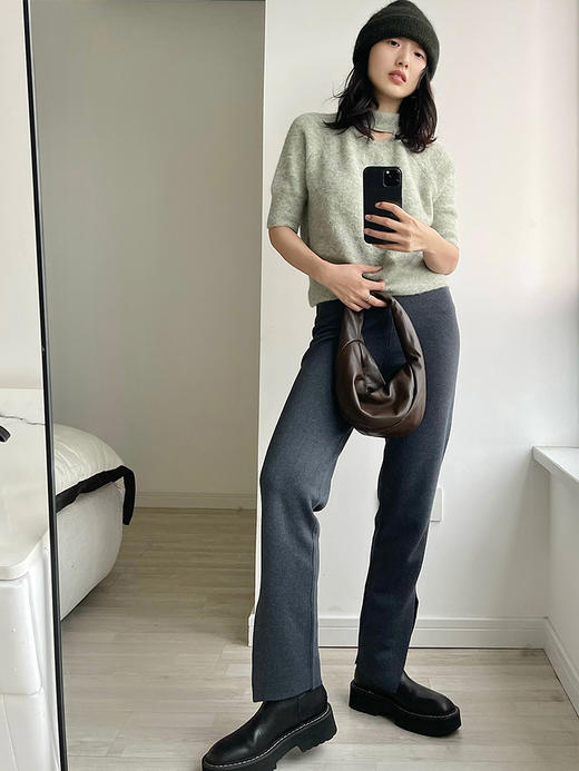 322工房开口笑羊驼毛短袖套头衫2022冬款时髦百搭造型针织衫A993 商品图1