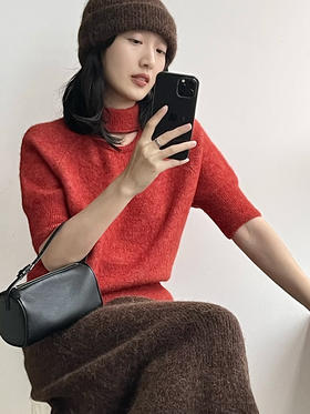 322工房开口笑羊驼毛短袖套头衫2022冬款时髦百搭造型针织衫A993