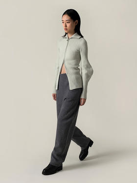 322工房趣致造型羊毛羊绒针织夹克2022新款拉链羊腿袖外套女A949