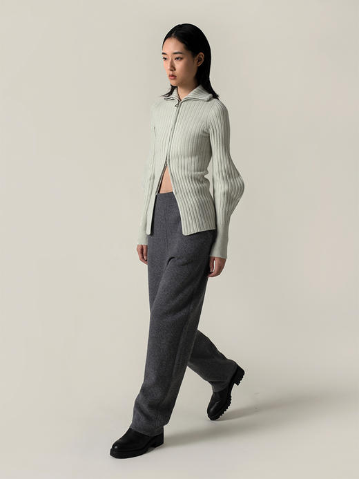 322工房趣致造型羊毛羊绒针织夹克2022新款拉链羊腿袖外套女A949 商品图0