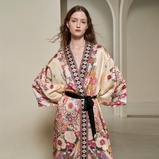 Solo seta真丝睡衣套装桑蚕丝睡袍女丝绸家居服定位印花可外穿秋冬 商品图2