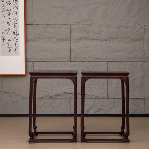 红木束腰卷球足带托泥云纹方香几（一对） 商品图0