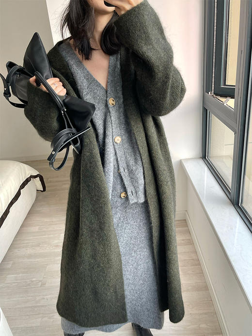 322工房极简造型羊驼毛针织大衣2022冬时髦加厚保暖廓形外套A990 商品图2