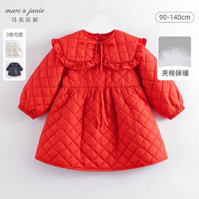 马克珍妮秋冬新款 女童泡泡袖夹棉翻领连衣裙221565