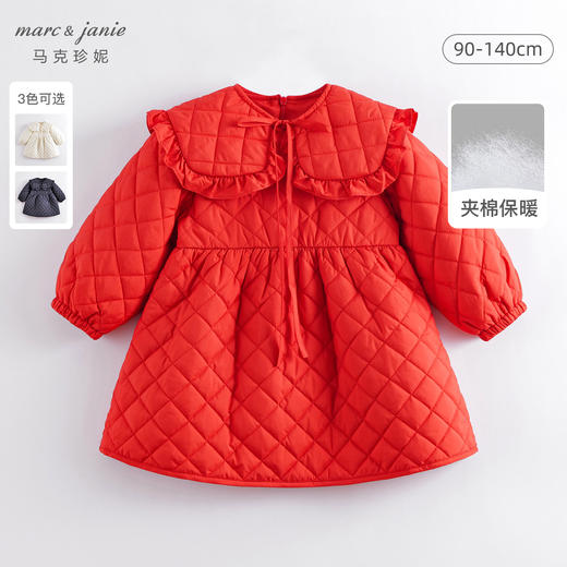 马克珍妮秋冬新款 女童泡泡袖夹棉翻领连衣裙221565 商品图0