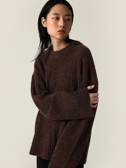 322工房羊绒新触觉羊驼毛衣2022秋冬款圆领宽松针织套头衫女A957 商品图1