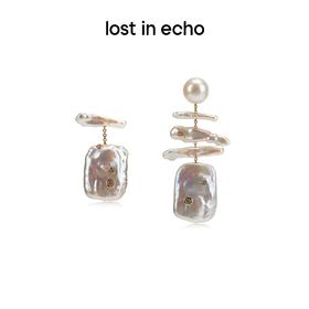 lost in echo不对称鱼骨方扣巴洛克异形珍珠耳环