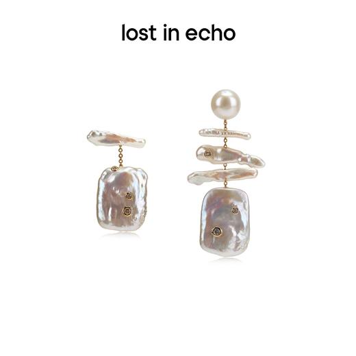 lost in echo不对称鱼骨方扣巴洛克异形珍珠耳环 商品图0