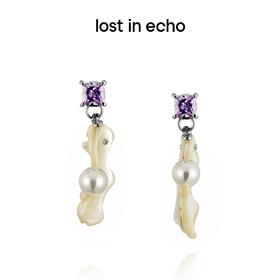 lost in echo 天然马蹄螺贝壳锆石法式珍珠耳环