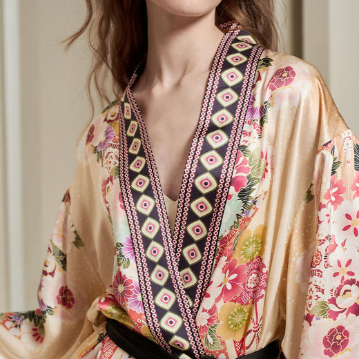 Solo seta真丝睡衣套装桑蚕丝睡袍女丝绸家居服定位印花可外穿秋冬 商品图3
