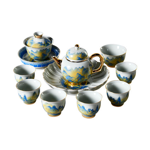 成艺德化陶瓷 千里江山鎏金功夫茶杯茶碗茶具套装 商品图0