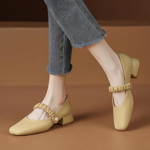 ZHR单鞋2023年春季新款玛丽珍方头浅口小皮鞋粗跟厚底显气质女鞋 商品图3