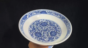 柴窑缠枝莲高足果盘