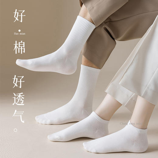 袜子男黑色纯棉女短袜中筒长袜白色纯色春秋款男士百搭休闲潮 商品图0