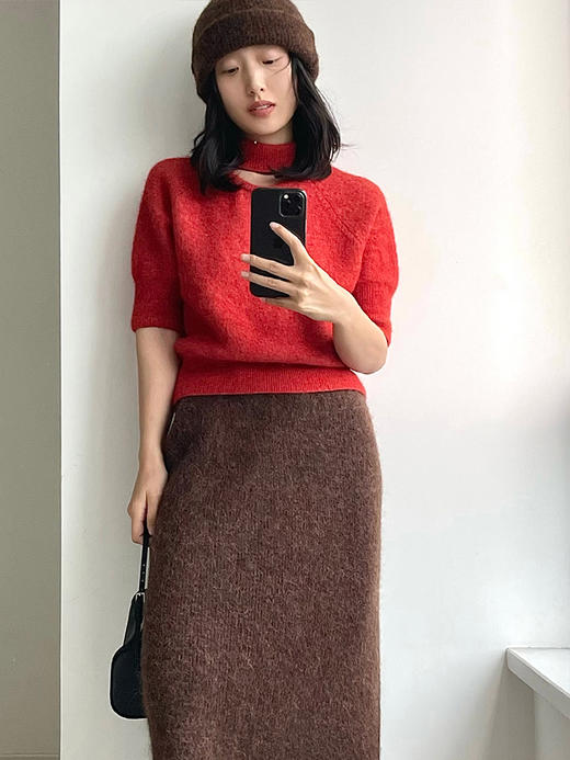 322工房开口笑羊驼毛短袖套头衫2022冬款时髦百搭造型针织衫A993 商品图2