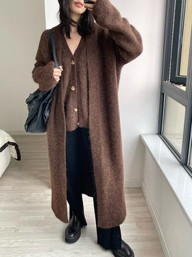 322工房极简造型羊驼毛针织大衣2022冬时髦加厚保暖廓形外套A990