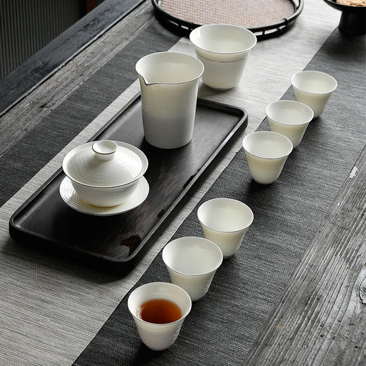 成艺德化白瓷水波纹茶杯品茗杯盖碗功夫茶具套装礼盒装 商品图1