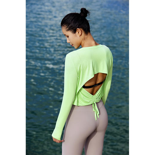 【凉感镂空】后背抽绳露腰长袖上衣--不带胸垫 商品图0