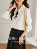 【五折购】熙世界2025春秋新款学院风蝴蝶结衬衫女长袖法式别致白色衬衣上衣 商品缩略图2