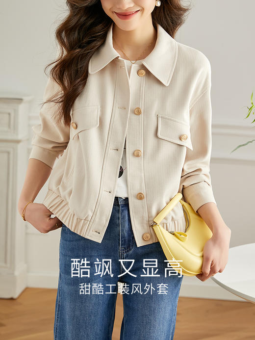 【89元福袋，不支持退换】熙世界工装风翻领短外套女2025春款显高显瘦小个子休闲夹克上衣 商品图1