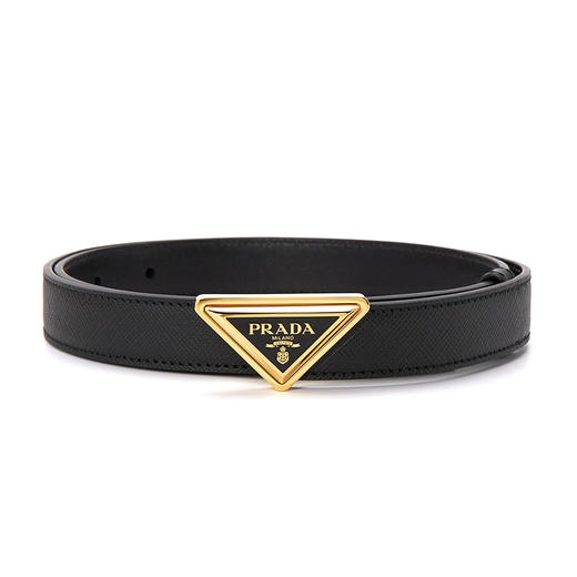 PRADA 普拉达 女士 Saffiano 十字纹皮革三角形徽标金属搭扣腰带 黑色 1CC522 053 F0002 商品图0