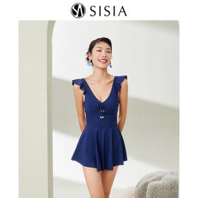 SISIA泳衣女泡温泉性感纯欲2023年新款裙式V领高级感连体泳池泳装