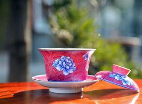 新品满地耙花+青花花卉盖碗