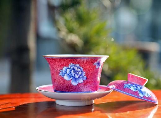 新品满地耙花+青花花卉盖碗 商品图0