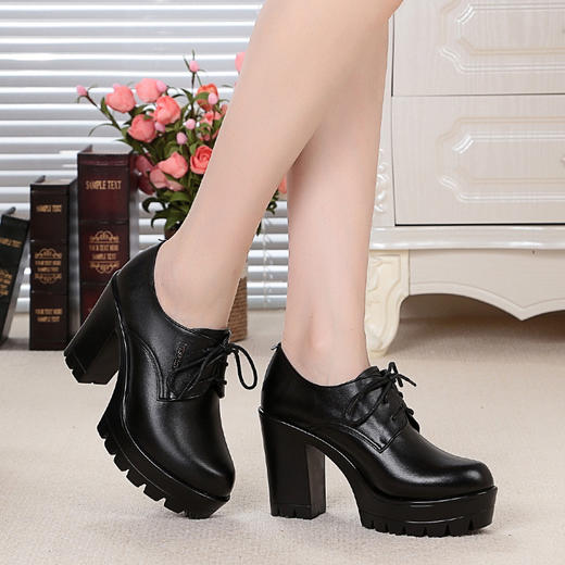 KQ-SRZ805真皮23春季新款女单皮鞋高跟粗跟防水台短靴英伦风潮鞋 商品图2