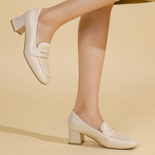 西村名物2023春季新款气质休闲中跟一脚蹬乐福鞋12321 商品图3