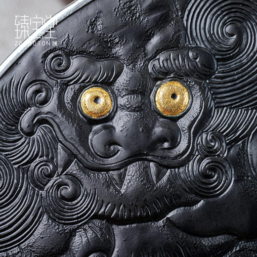 臻宝堂银壶 纯银烧水壶纯手工浮雕布目金大漆提梁茶壶  吉狮献瑞 900ml 商品图5