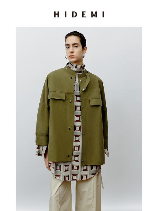 HIDEMI 极简户外休闲感撞钉设计感口袋工装廓形oversize衬衫 商品图3