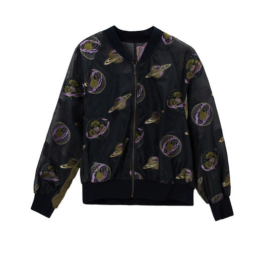 谜底2023春季新款复古花色时尚棒球服V领休闲短外套女薄235GW6068 商品图4