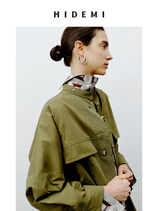 HIDEMI 极简户外休闲感撞钉设计感口袋工装廓形oversize衬衫 商品图11