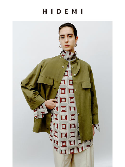 HIDEMI 极简户外休闲感撞钉设计感口袋工装廓形oversize衬衫 商品图4