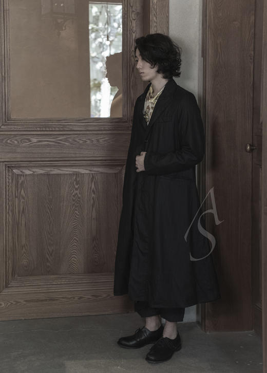 Paul Harnden 男士黑色暗纹羊毛长外套 商品图8