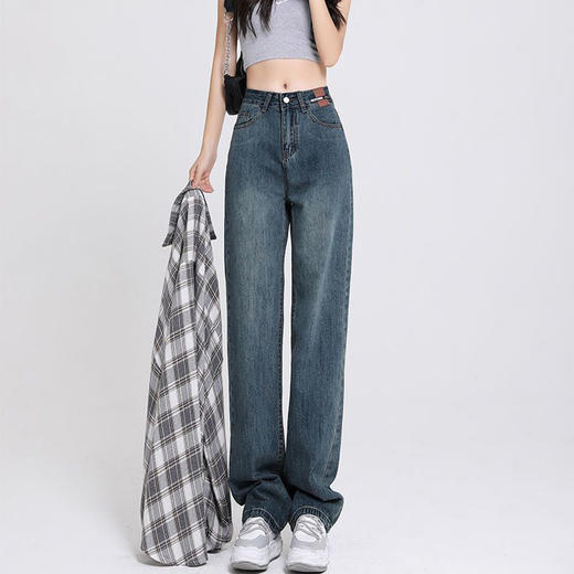 美式复古高腰显瘦阔腿牛仔裤（LH)150094014（预售3-5天发货） 商品图1