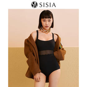 SISIA连体泳衣女网红风黑色镂空性感新款泡温泉游泳装女显瘦遮肚