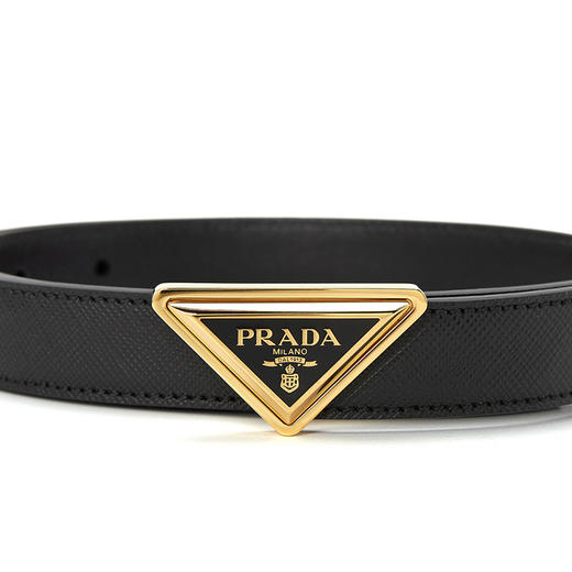 PRADA 普拉达 女士 Saffiano 十字纹皮革三角形徽标金属搭扣腰带 黑色 1CC522 053 F0002 商品图3
