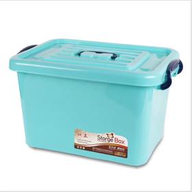 塑料储物箱有盖耐用蓝色加厚容量资料收纳存储衣物收纳整理带轮玩具杂物存放材料分类管理1个