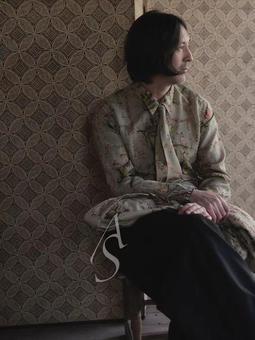 Paul Harnden 男士米色CHINOISERIE印花羊毛尖领衬衫 商品图1