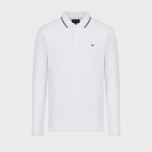 EMPORIO ARMANI 阿玛尼 男士微鹰刺绣长袖弹力珠地布长袖 Polo 衫 白色 8N1FB5 1JPTZ 0100 商品图0