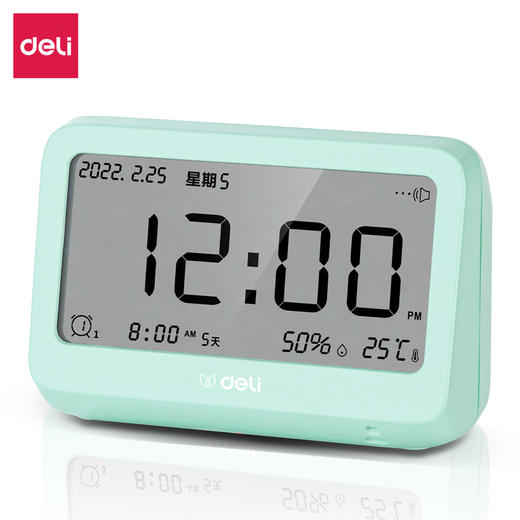 得力LE100-GN电子闹钟(1台/盒 赠送7号电池*2) 商品图0
